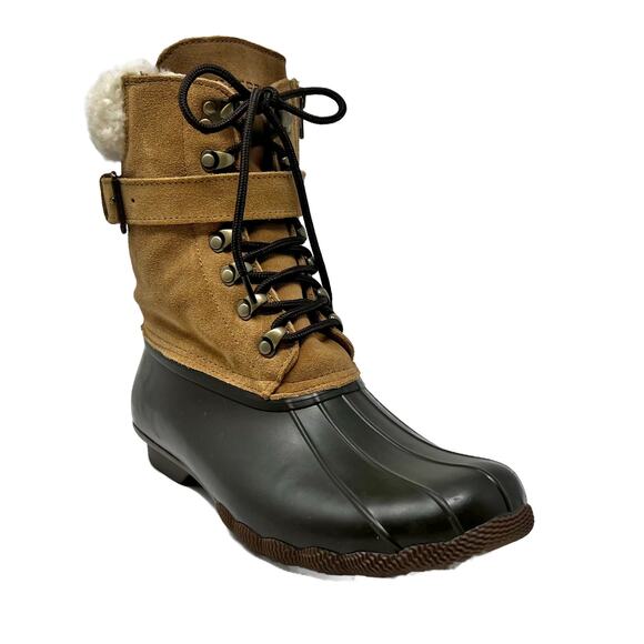 NEW Sperry x J.Crew Shearwater Buckle Snow Duck Boots Carmel Suede 10 M - Picture 5 of 15